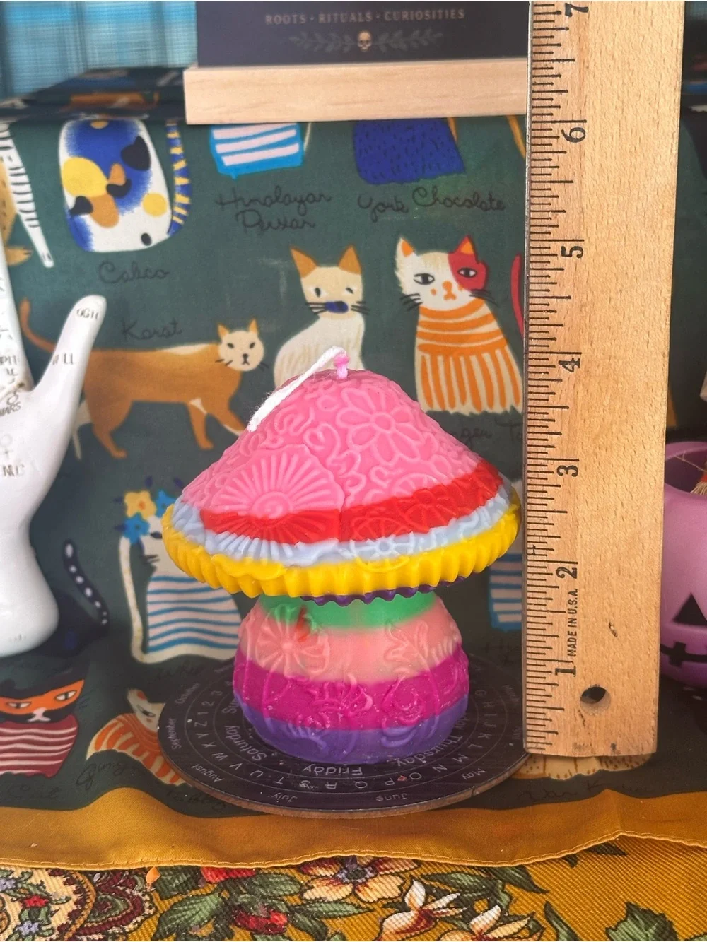 Rainbow Floral Mushroom Candle